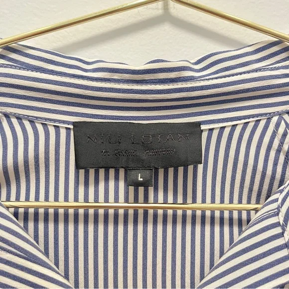 Nili Lotan Leah Blue and White Bell Sleeve Button Up Blouse Shirt - Picture 6 of 8